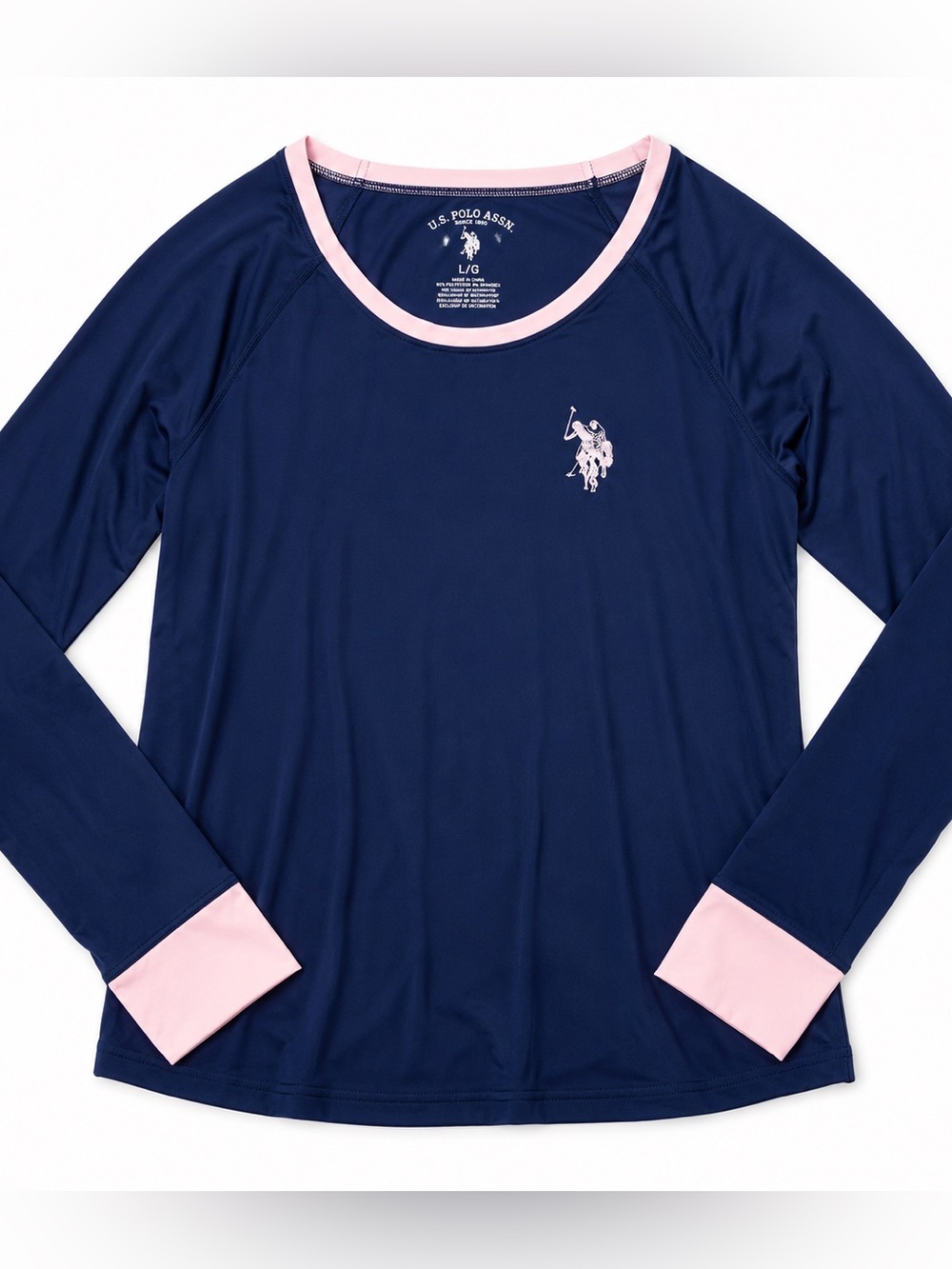 U.S. Polo Assn Navy Pink Athletic Long Sleeve Performance Top LG